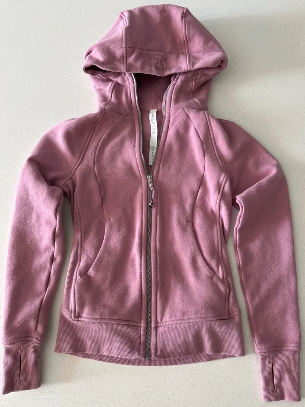 Lululemon Scuba Full Zip Hoodie Size 2 Powder Pink Cotton Jacket Pockets